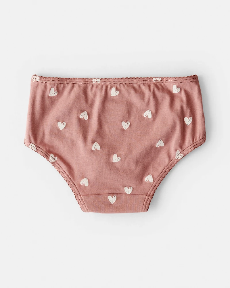 Girls 7-Pack Mauve Floral and Hearts Brief Underwear