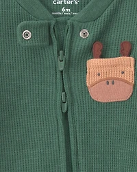 Baby Boy Moose Cotton 2-Way Zip Thermal Sleepers - Green