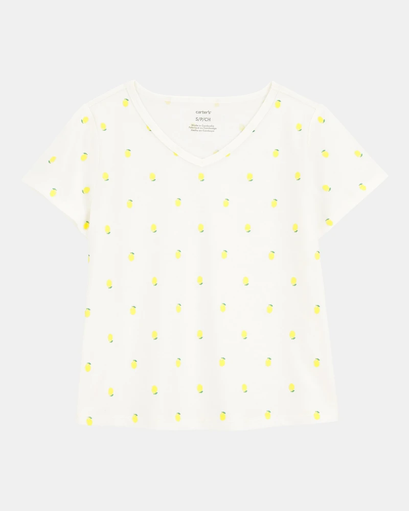 Kid Lemon Print Short-Sleeve Fashion Top - Ivory