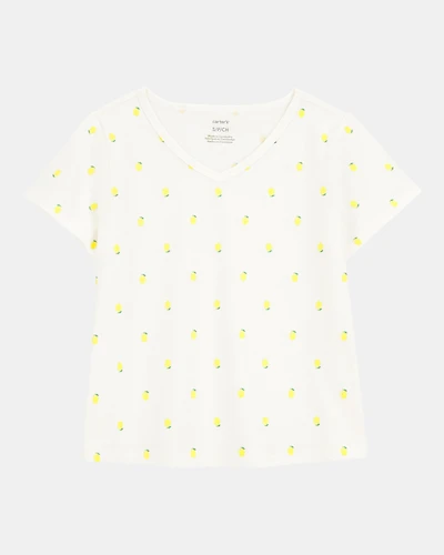 Kid Lemon Print Short-Sleeve Fashion Top - Ivory