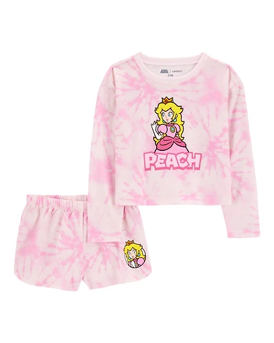 Kid Super Mario Bros™ Princess Peach Print Loose Fit 2-Piece Pyjamas - Pink