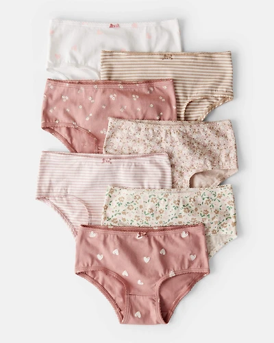 Girls 7-Pack Mauve Floral and Hearts Brief Underwear