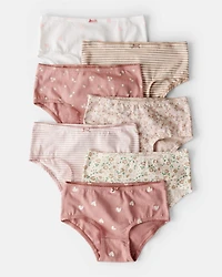 Girls 7-Pack Mauve Floral and Hearts Brief Underwear