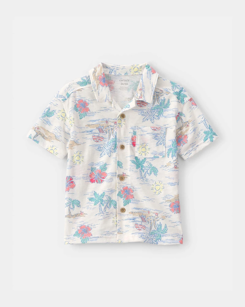 Toddler Boy Tropical Floral Short-Sleeve Button-Down Shirt - Ivory