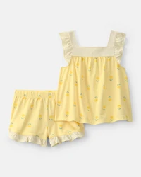 Toddler Girl Floral Sleeveless Loose Fit 2-Piece Pyjama Set - Yellow
