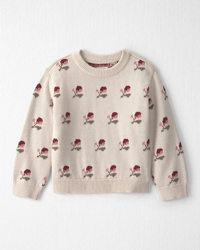 Toddler Girl Organic Cotton Sweater Knit Pullover Floral Jacquard