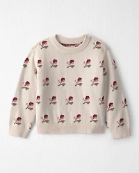 Toddler Girl Organic Cotton Sweater Knit Pullover Floral Jacquard