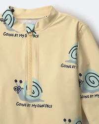 Toddler Half-Zip Long-Sleeve Rashguard Snail Print- Yellow