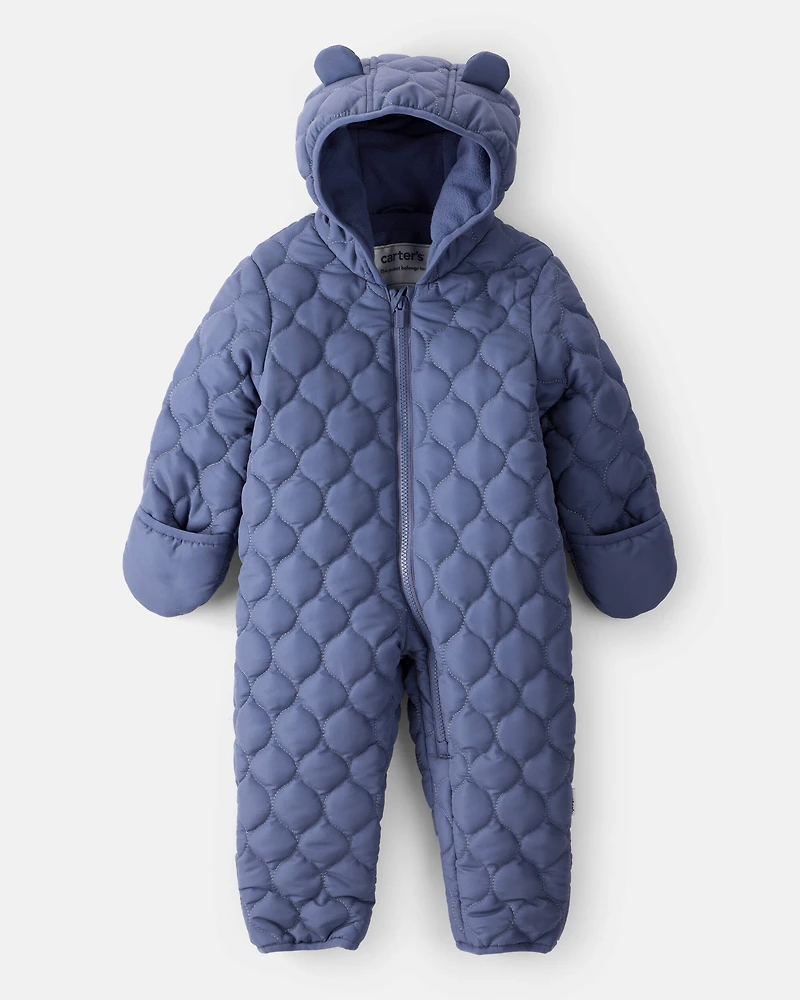 Baby Boy 1-Piece Quilted Pram Snowsuit - Navy