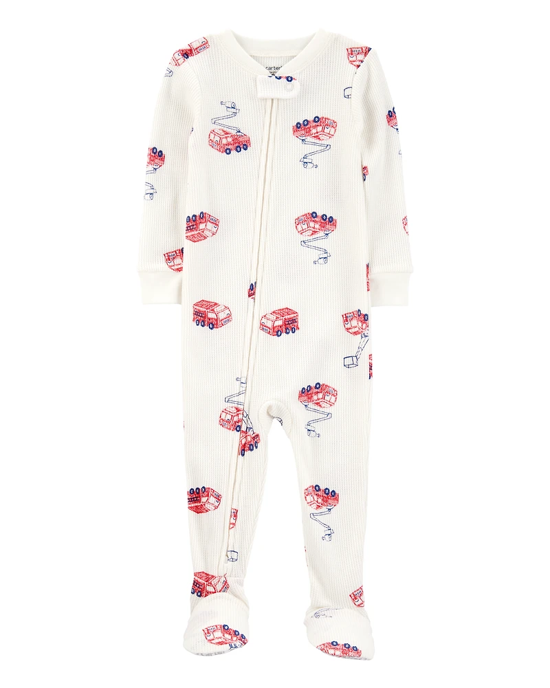 Baby Boy Fire Truck Print Waffle Knit Footie 1-Piece Pyjamas