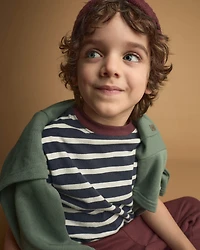 Toddler Relaxed Tee Stripes - Navy/Burgundy