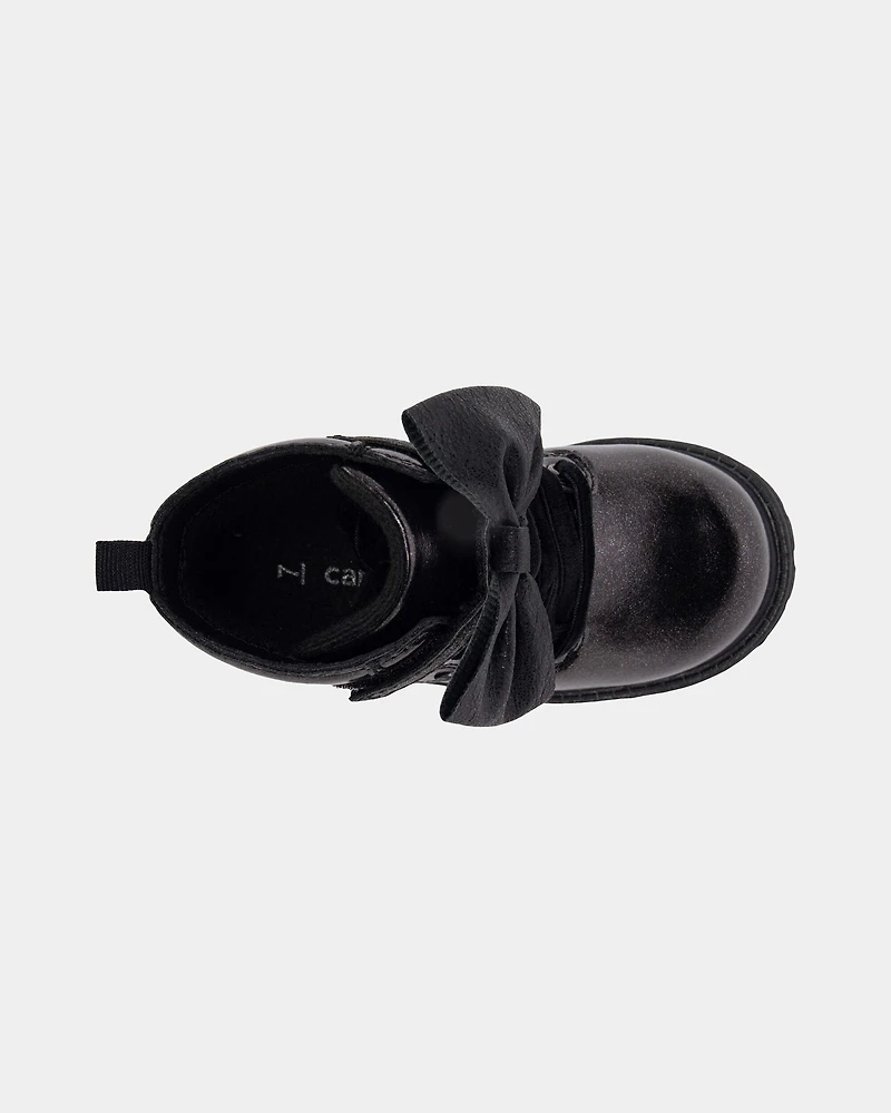 Toddler Girl Bow Ankle Boots - Black