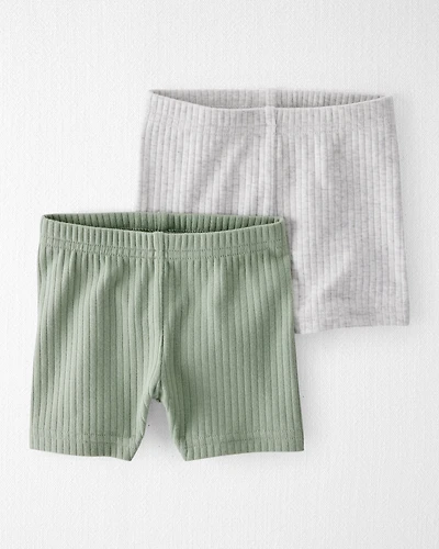 Baby Girl 2-Pack Organic Cotton Ribbed Pedal Shorts