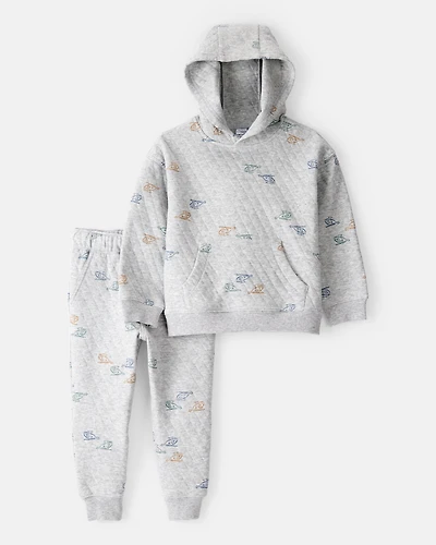 Toddler Boy 2-Piece Helicopter Quilted Hoodie & Pant Set - Grey
