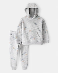 Toddler Boy 2-Piece Helicopter Quilted Hoodie & Pant Set - Grey
