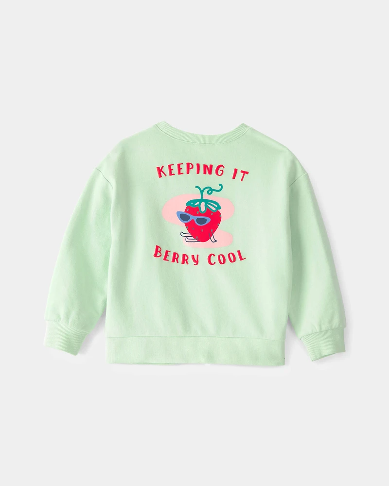 Toddler Girl Strawberry French Terry Pullover Sweatshirt - Green