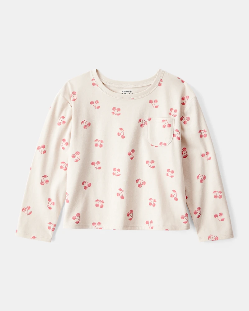 Girls Cherry Print Long-Sleeve Top - Cream