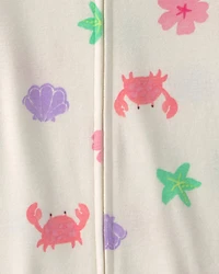 Toddler Girl Sea Critters 100% Cotton 1-Piece Romper Pyjama - Cream