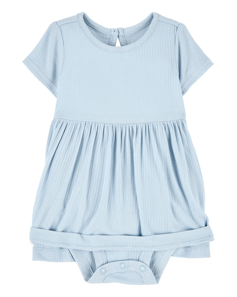 Baby Girl Solid PurelySoft Bodysuit Dress -Blue