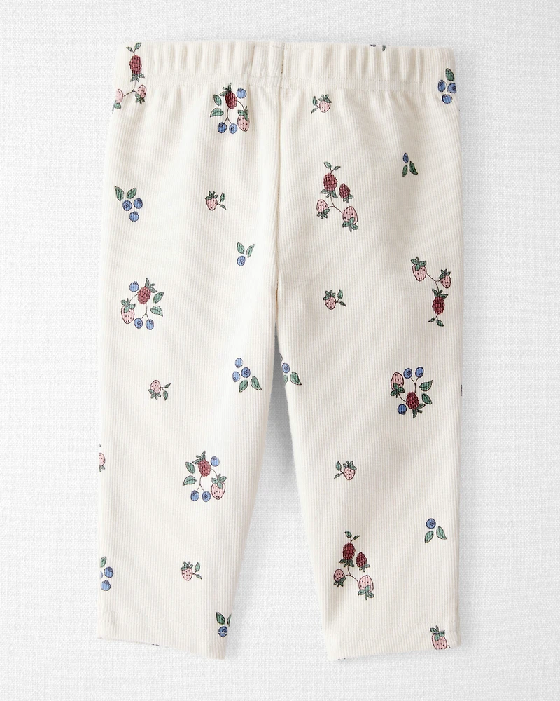 Baby Girl Organic Cotton Ribbed Knit Pants Berry Blossom Print