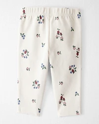 Baby Girl Organic Cotton Ribbed Knit Pants Berry Blossom Print