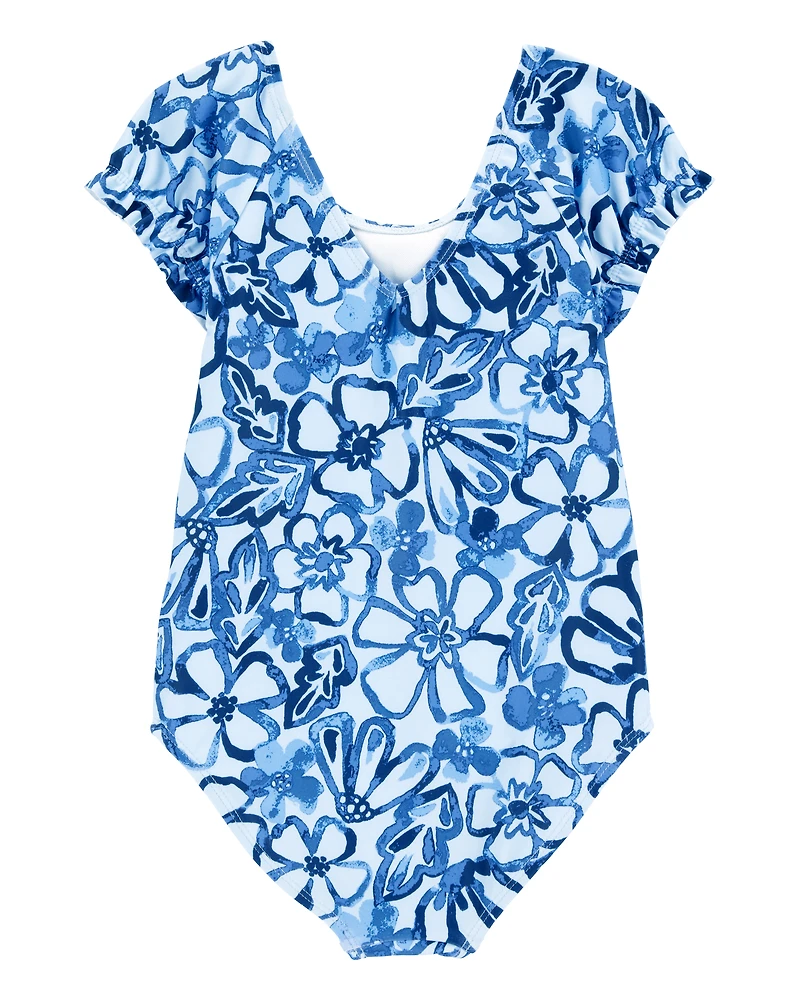 Toddler Girl 1-Piece Floral Swimsuit - Blue