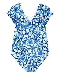 Toddler Girl 1-Piece Floral Swimsuit - Blue