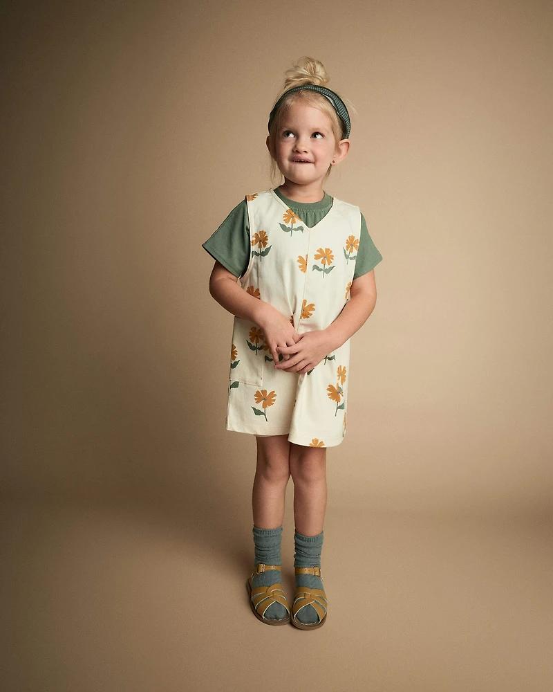 Toddler Girl Otter Pocket Jumper Floral Print - Cream