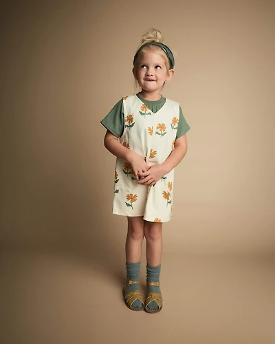 Toddler Girl Otter Pocket Jumper Floral Print - Cream