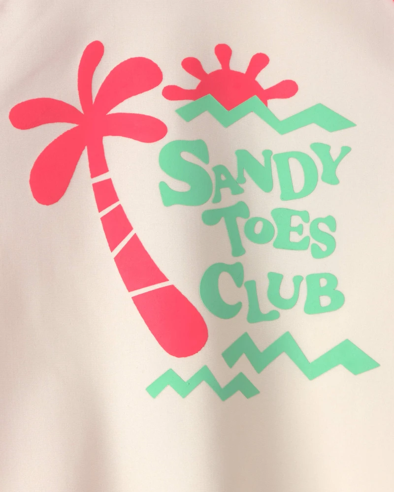 Toddler Boy 'Sandy Toes Club' 2-Piece Rashguard Swimsuit Set - Orange/Ivory