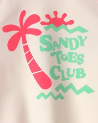 Toddler Boy 'Sandy Toes Club' 2-Piece Rashguard Swimsuit Set - Orange/Ivory