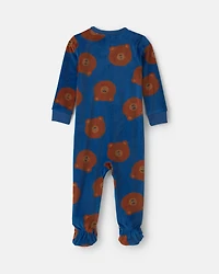 Toddler Boy 1-Piece Bear DreamPlush Snug Fit Footed Pyjama - Navy Blue