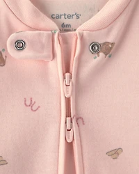 Baby Girl Western 100% Cotton 2-Way Zip Sleeper - Pink