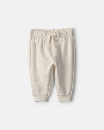 Baby Girl Metallic Heart Fleece Pants - Cream