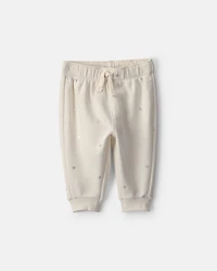 Baby Girl Metallic Heart Fleece Pants - Cream