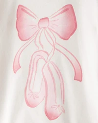 Toddler Girl Ballet Print 100% Cotton Long-Sleeve 4-Piece pyjamas - Pink/White