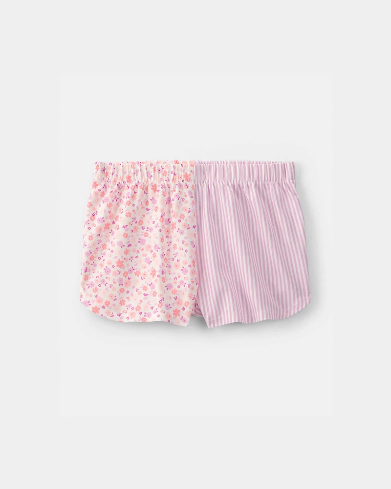 Toddler Girl Floral Striped Short-Sleeve Loose Fit 2-Piece pyjama Set - Pink