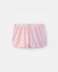 Toddler Girl Floral Striped Short-Sleeve Loose Fit 2-Piece pyjama Set - Pink