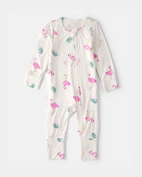Baby Girl Flamingo PurelySoft 2-Way Zip Snug Fit Sleeper - Ivory