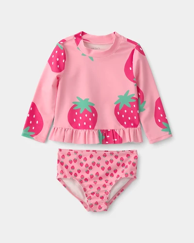 Baby Girl 2-Piece Strawberry Rashguard Swimsuit Set - Pink