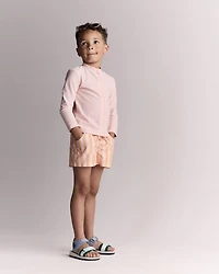 Toddler Boy Off-Center Stripe Swim Trunk - Rose/Light Orange