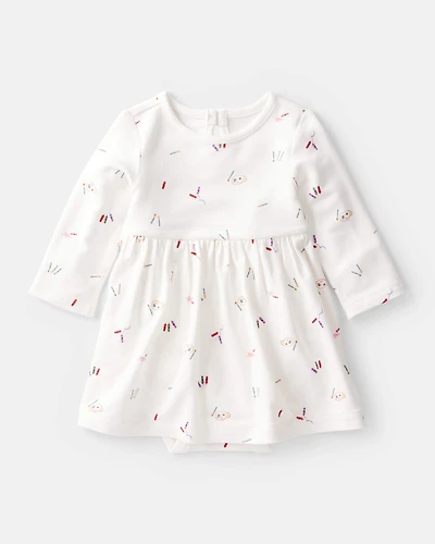 Baby Girl Paint Print PurelySoft Short-Sleeve Bodysuit Dress - Ivory