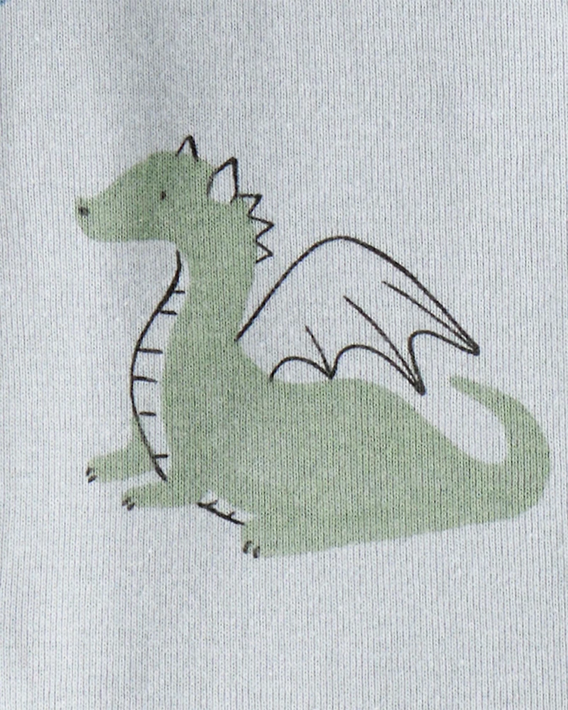 Baby Boy Dragon Print 100% Cotton Long-Sleeve 2-Way Zip 1-Piece Pyjamas - Blue