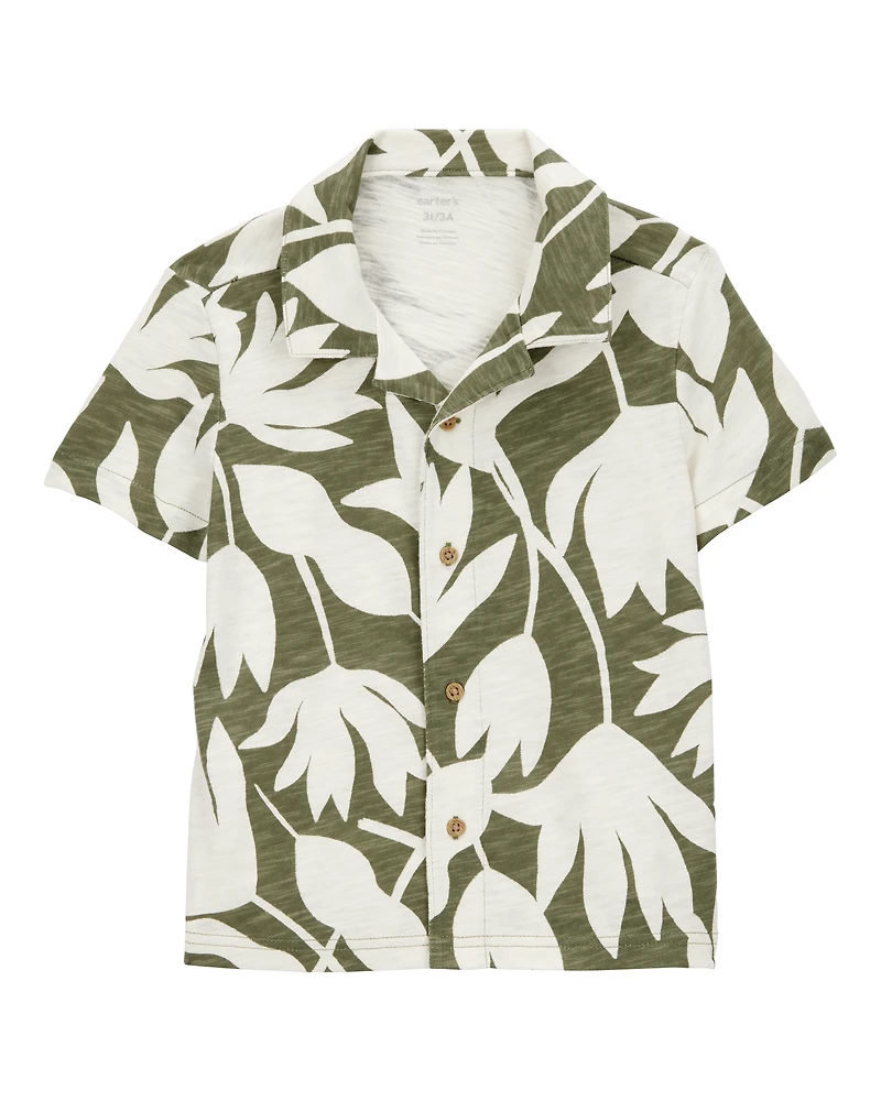 Baby Tropical Print Cotton Short-Sleeve Fashion Top - Olive/White