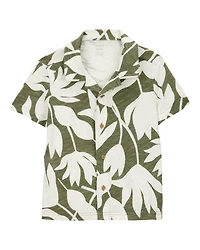 Baby Tropical Print Cotton Short-Sleeve Fashion Top - Olive/White