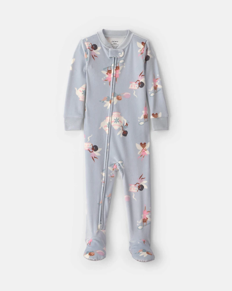 Baby Girl 1-Piece Fairies 2-Way Zip DreamPlush Snug Fit Footed Pyjama - Blue