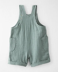 Baby Organic Cotton Gauze Shortalls Green