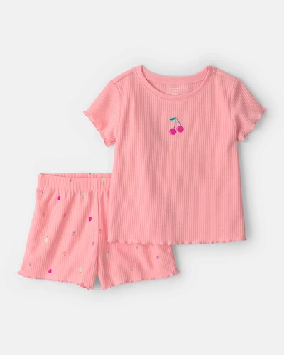Toddler Girl Fruit Short-Sleeve Loose Fit 2-Piece pyjama Set - Pink