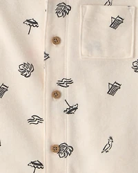 Toddler Boy Beach Short-Sleeve Button-Down Shirt - Cream/Black