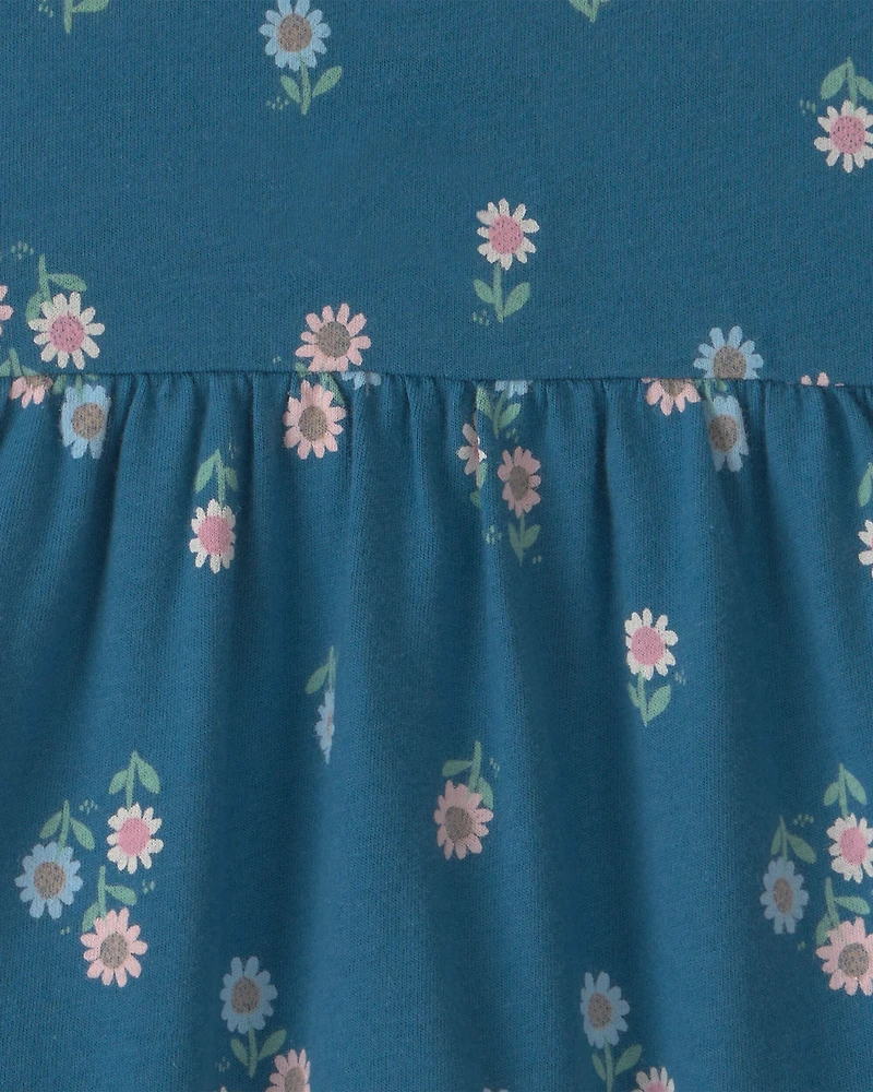 Baby Girl Floral Short-Sleeve Dress - Navy Blue